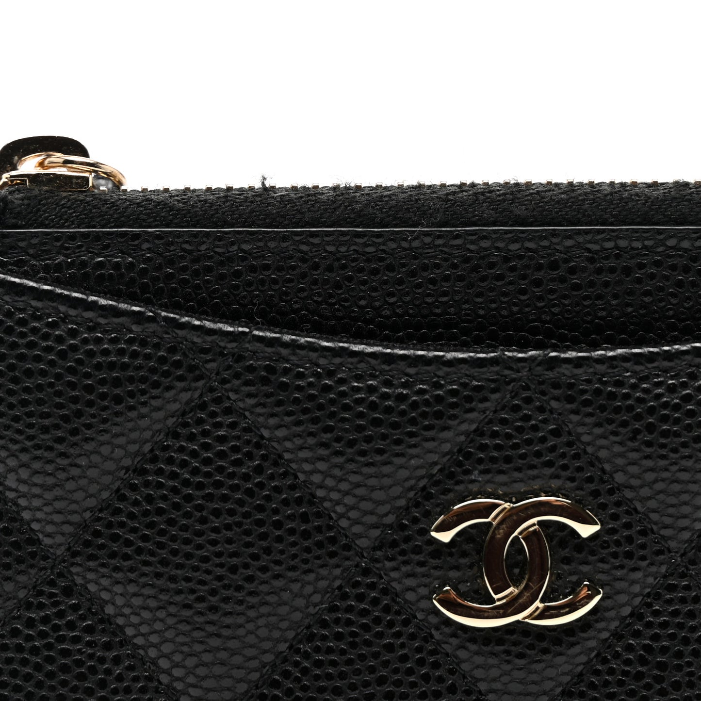 Caviar Quilted CC Zip Card Holder Black