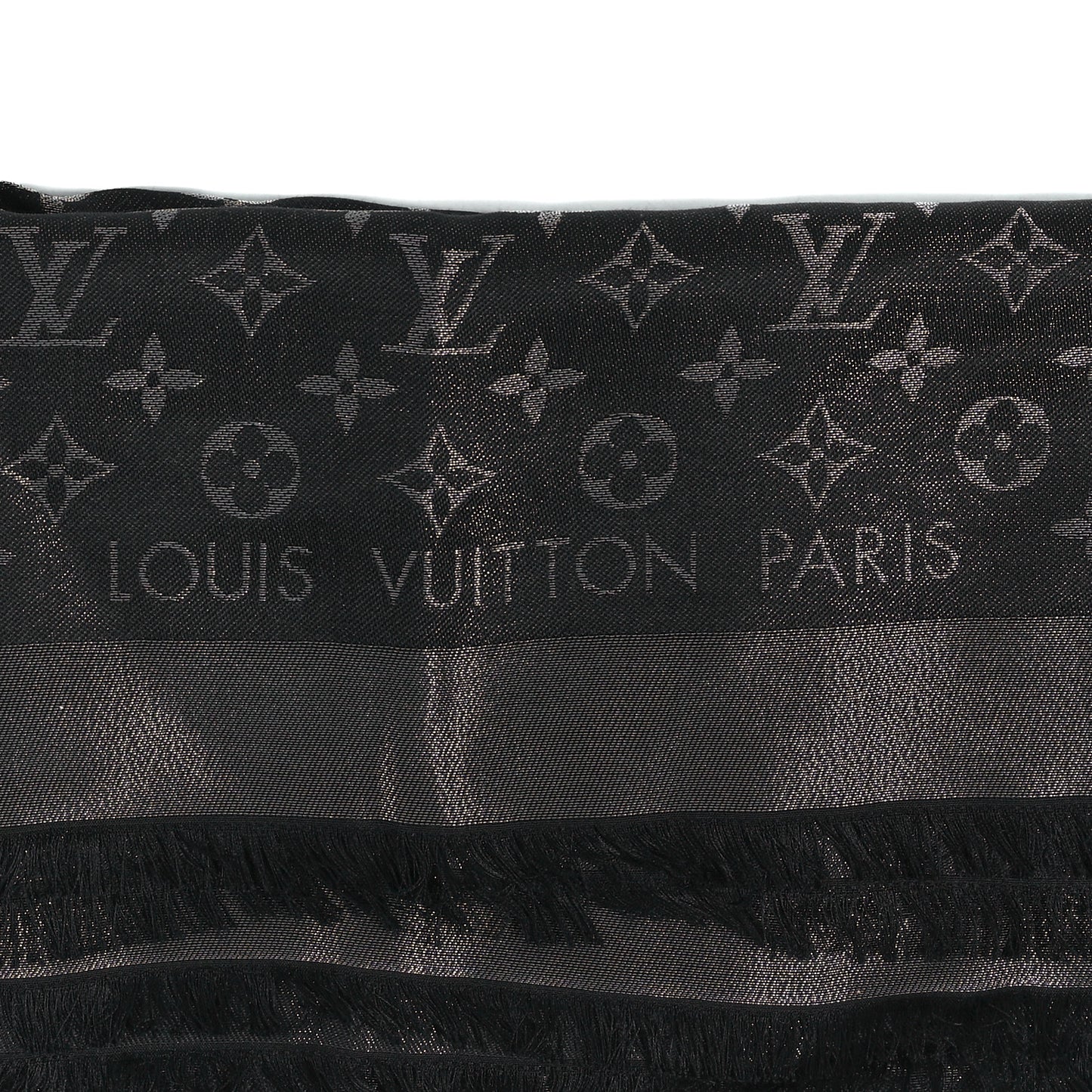 Silk Lurex Wool Monogram Shine Shawl Black