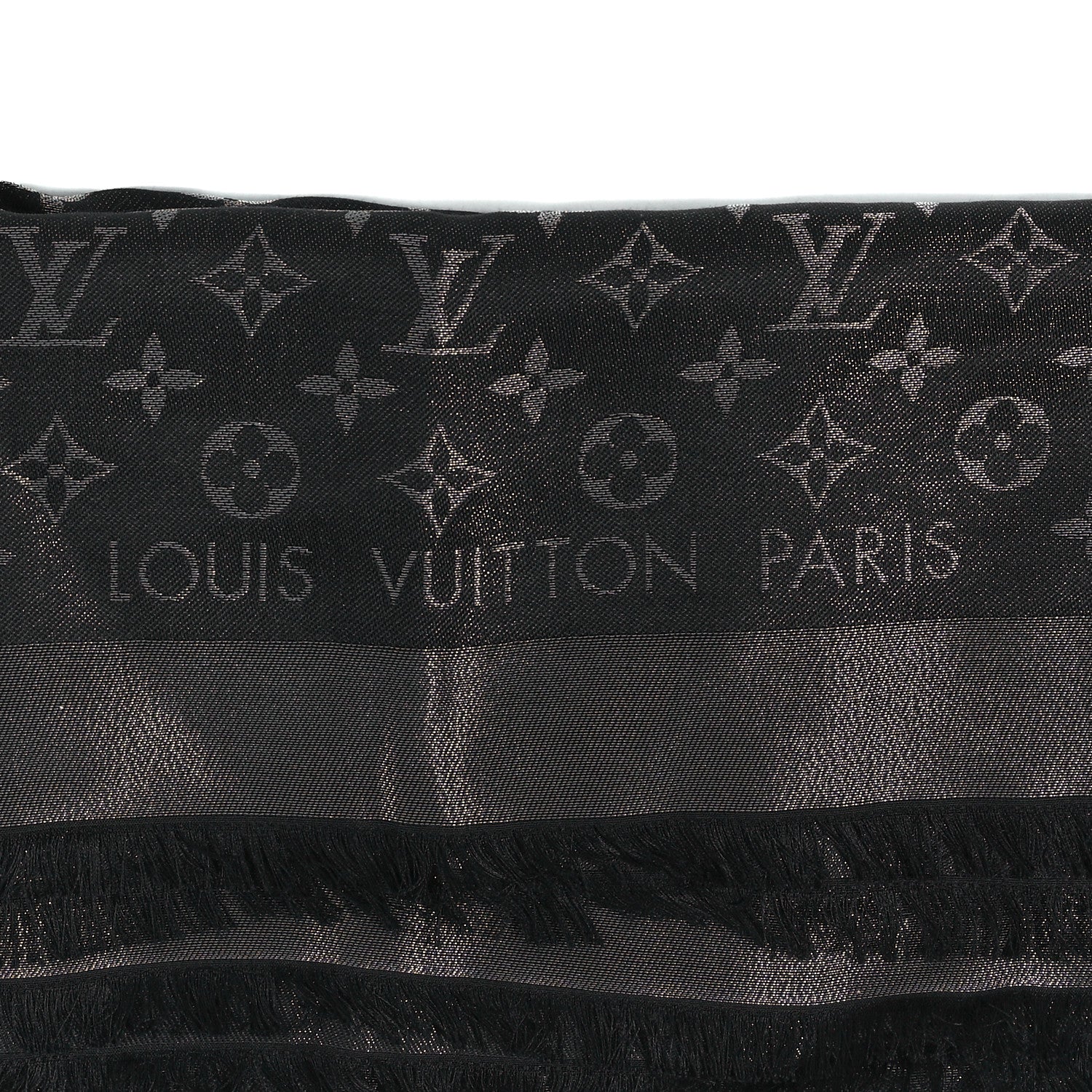 Louis Vuitton Silk Lurex Wool Monogram Shine Shawl Black 2 of 3