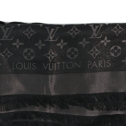 Louis Vuitton Silk Lurex Wool Monogram Shine Shawl Black 2 of 3