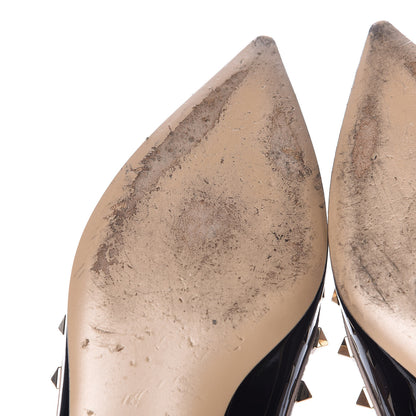 Valentino Garavani Patent Nappa Rockstud Cage Ballerina Flats 38 Black Poudre 10 of 13