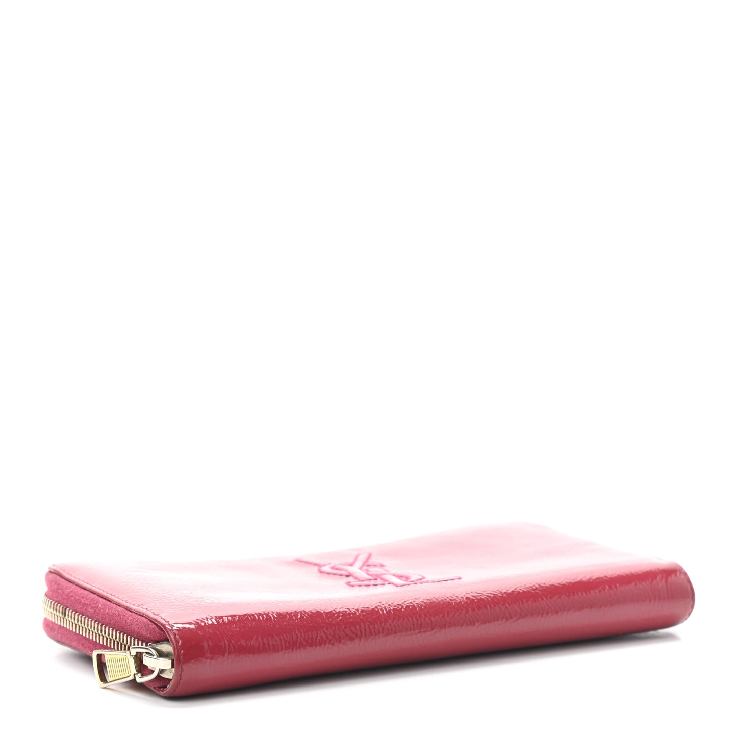 Textured Patent Calfskin Belle De Jour Zip Around Wallet Fuchsia