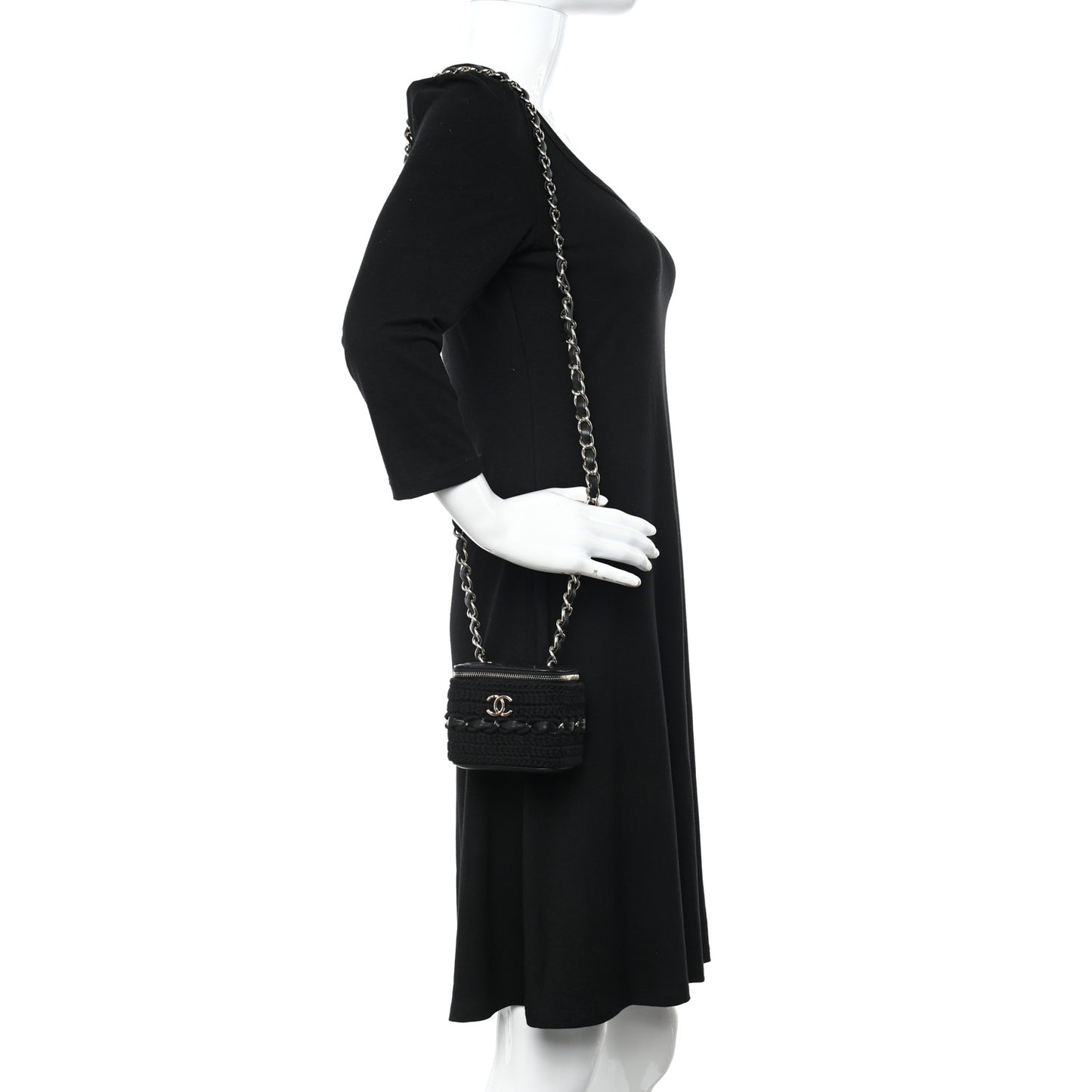 Lambskin Crochet Small Vanity Case With Chain Black