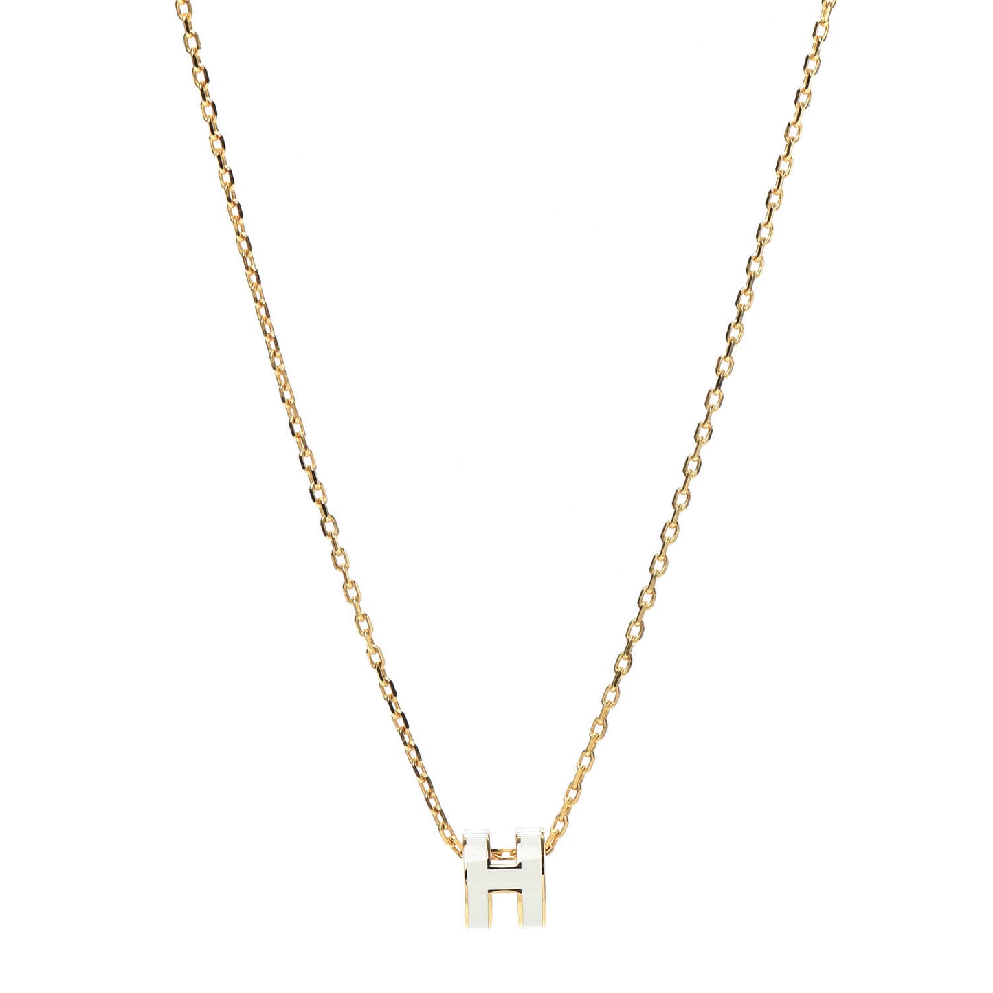 Lacquered Gold Mini Pop H Pendant Necklace White