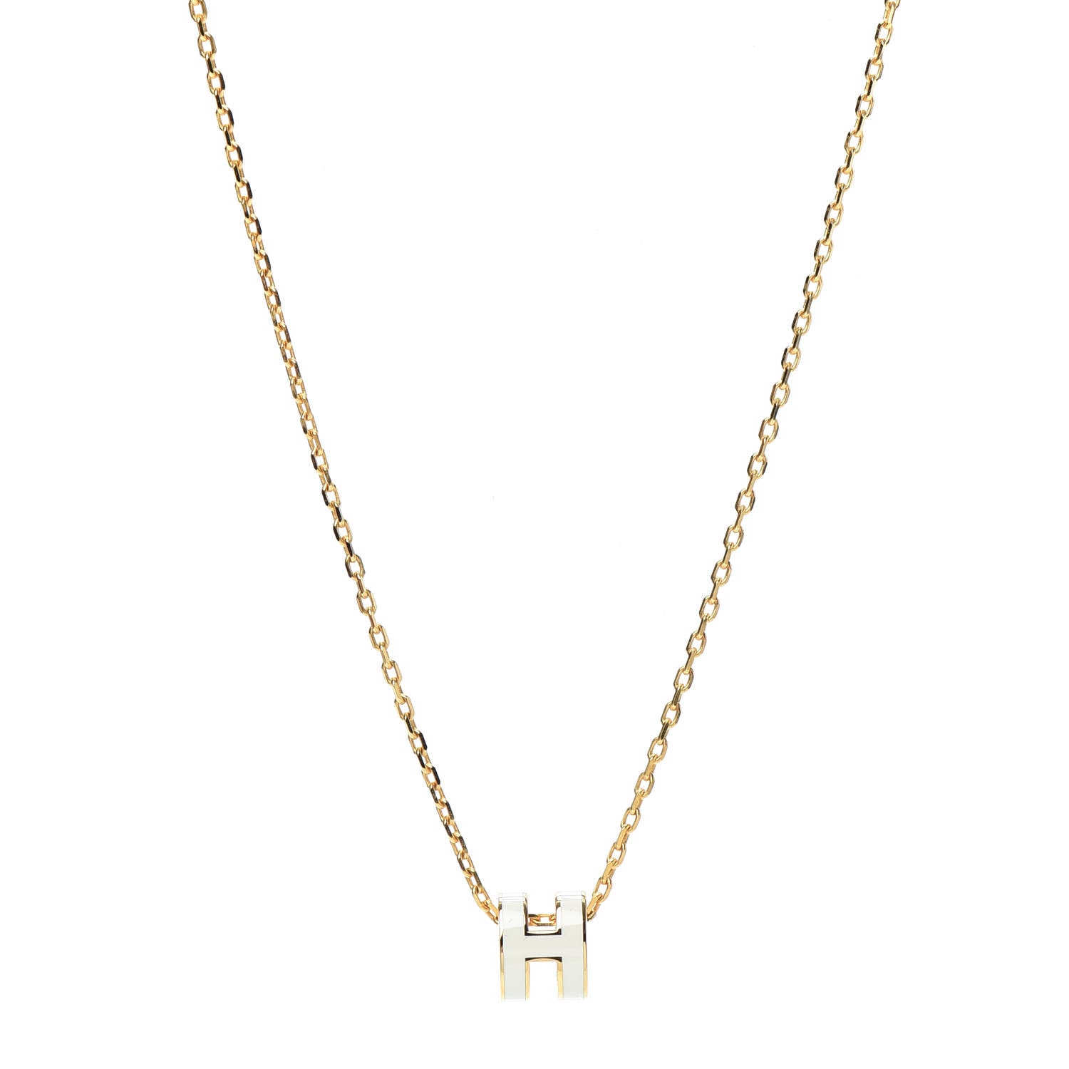 Hermes Lacquered Gold Mini Pop H Pendant Necklace White 1 of 4