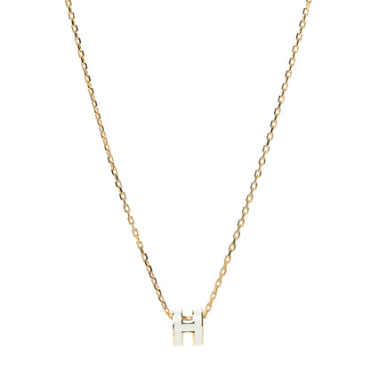 Hermes Lacquered Gold Mini Pop H Pendant Necklace White 1 of 4