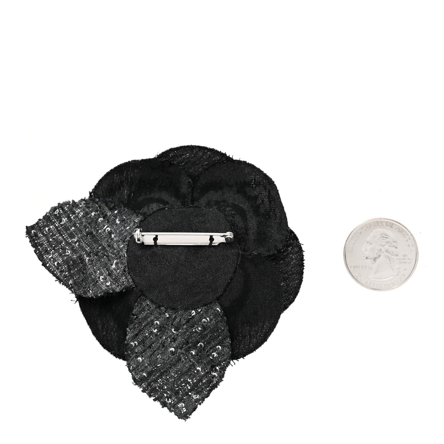 Tweed Camellia Pin Brooch Black White