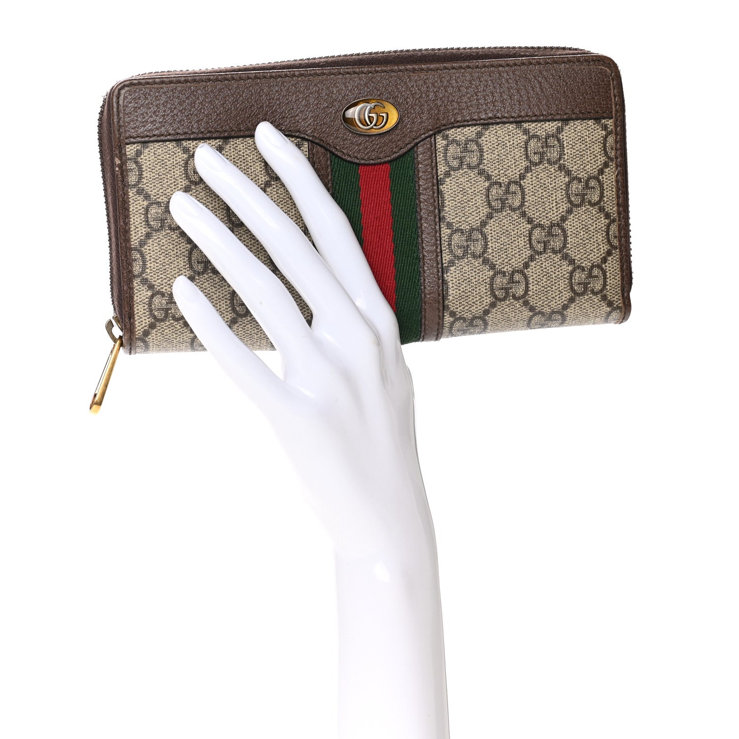 Gucci GG Supreme Monogram Web Ophidia Zip Around Wallet Brown 2 of 9