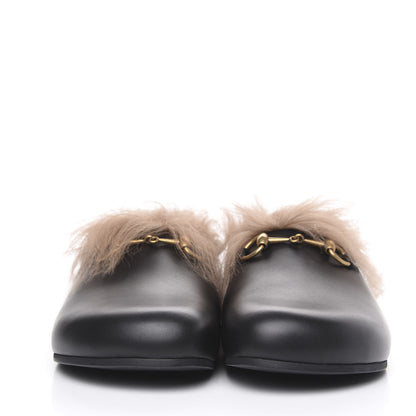 Gucci Calfskin Fur Mens Horsebit River Slingback Slippers 8 Black 2 of 8