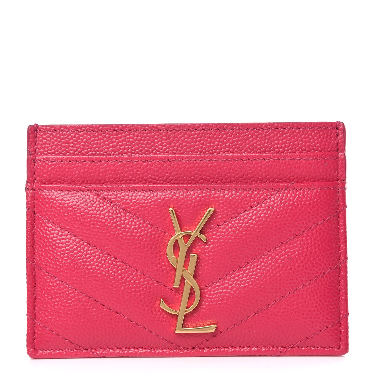 Saint Laurent Grain De Poudre Matelasse Chevron Monogram Credit Card Case Bubblegum 1 of 8
