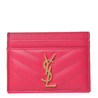Saint Laurent Grain De Poudre Matelasse Chevron Monogram Credit Card Case Bubblegum 1 of 8