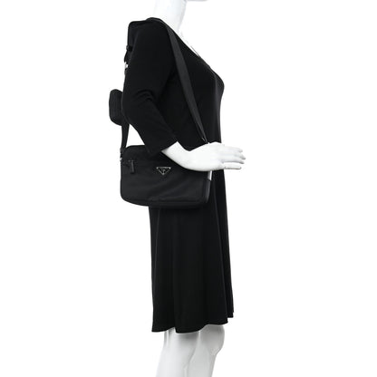 Prada Re-Nylon Vela Saffiano Pocket Double Zip Shoulder Bag Black 2 of 10