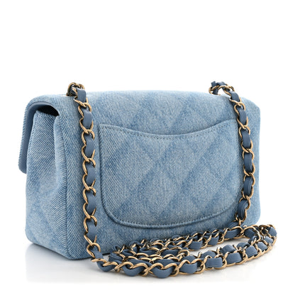 Chanel Printed Denim Quilted Mini Rectangular Flap Light Blue 3 of 11