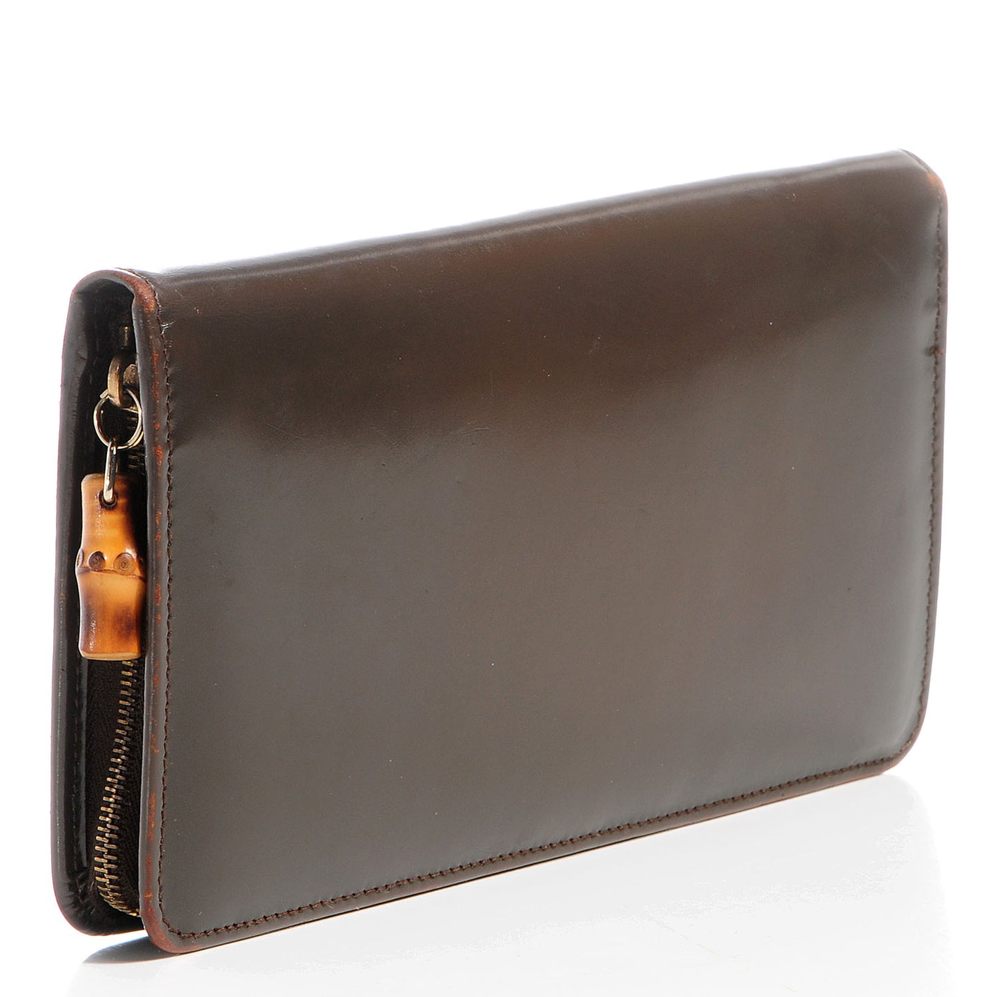 Leather Zip Around Bamboo Wallet Brown