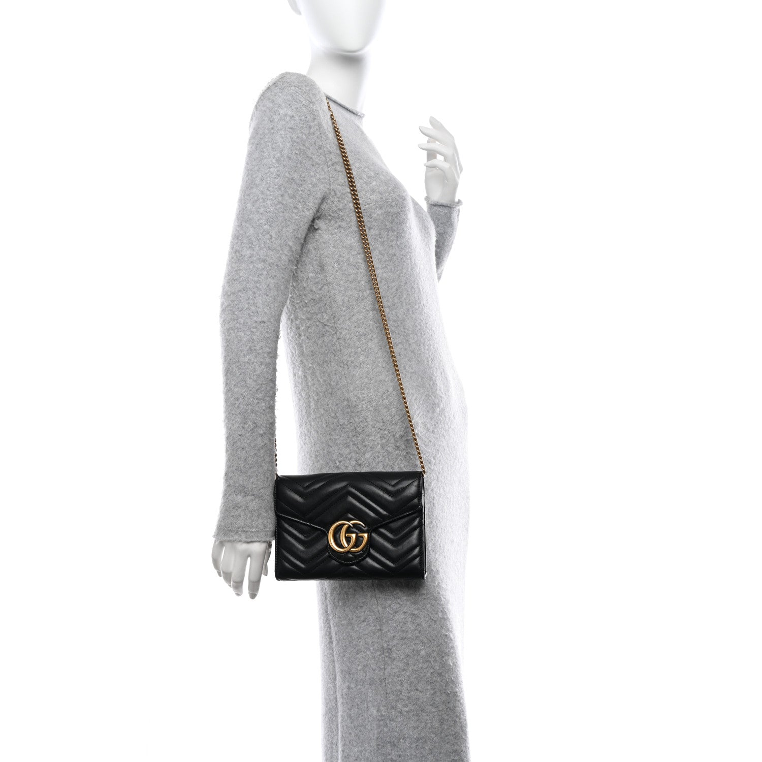 Gucci Calfskin Matelasse GG Marmont Chain Wallet Black 2 of 11