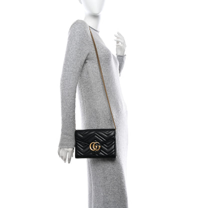 Gucci Calfskin Matelasse GG Marmont Chain Wallet Black 2 of 11