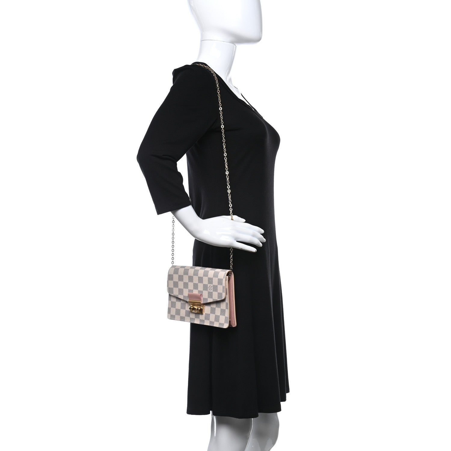 Louis Vuitton Damier Azur Croisette Chain Wallet Rose Ballerine 2 of 11
