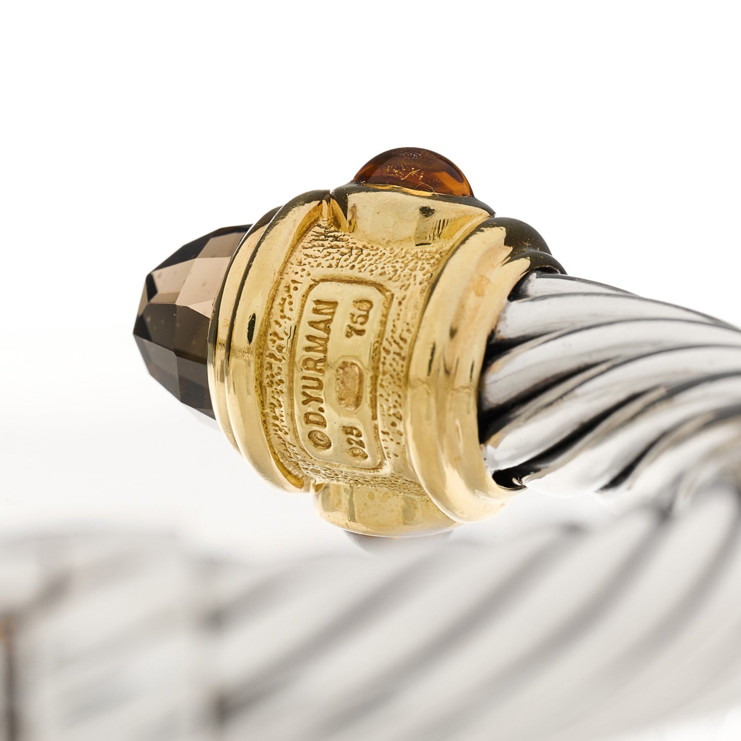 David Yurman Sterling Silver 18K Gold Smoky Quartz Citrine 10mm Cable Renaissance Bracelet 3 of 3