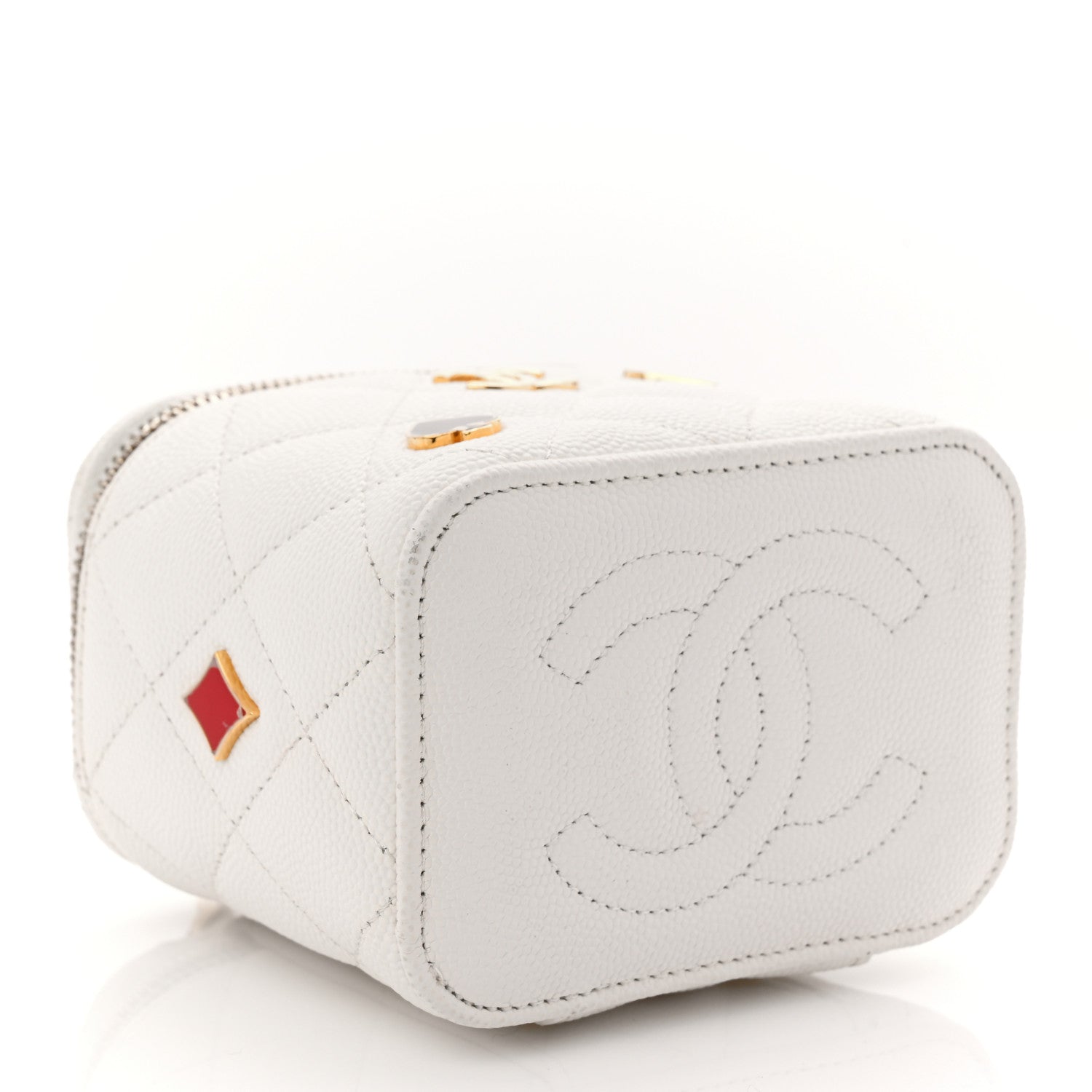 Chanel Caviar Quilted Enamel Coco Casino Mini Vanity Case With Chain White 4 of 10