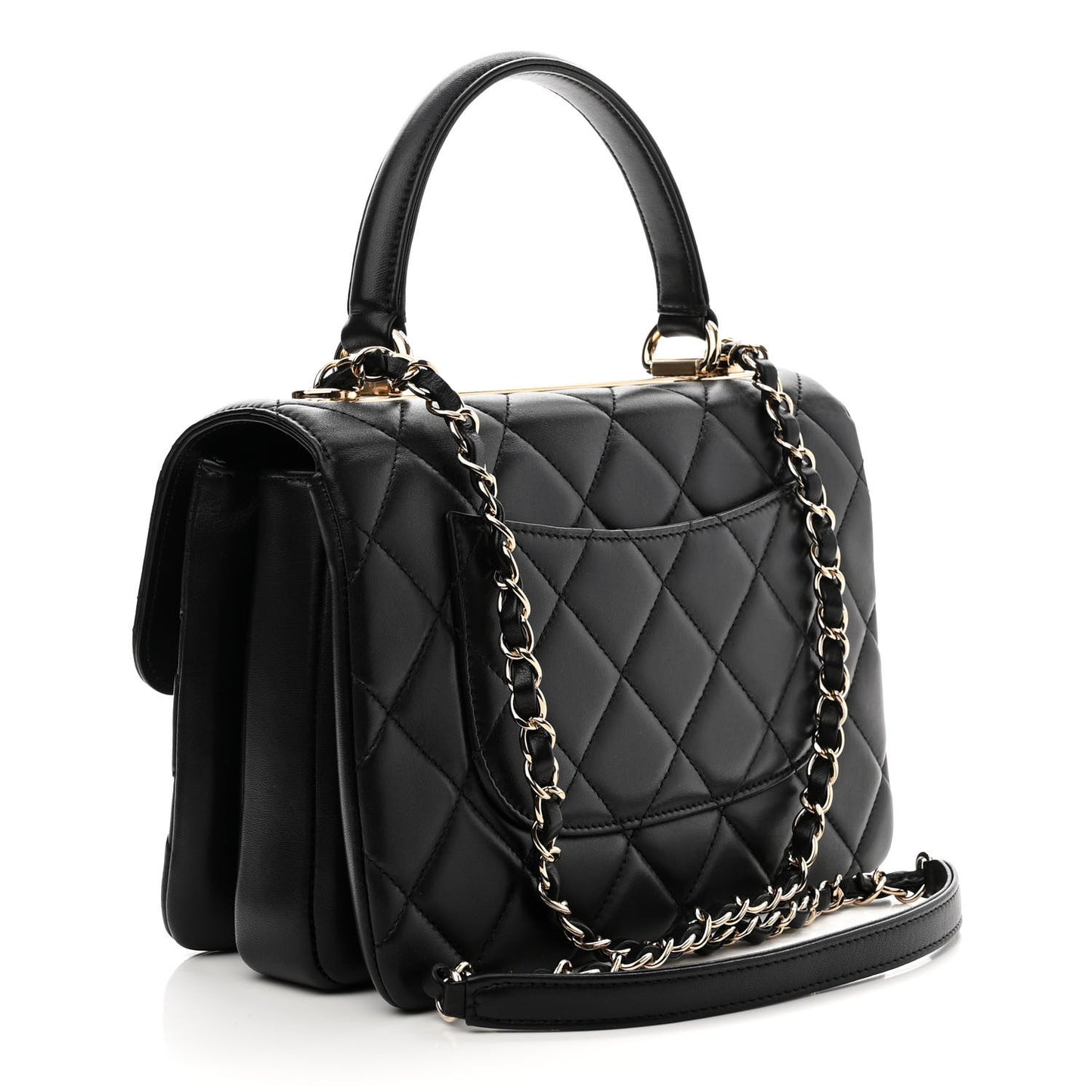 Lambskin Quilted Small Trendy CC Dual Handle Flap Bag Black