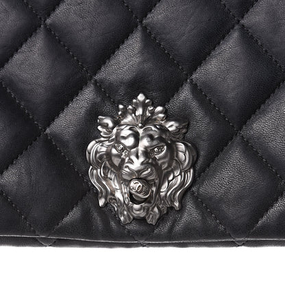 Chanel Lambskin Quilted Medium Leo Lion Flap Clutch Black 11 of 13