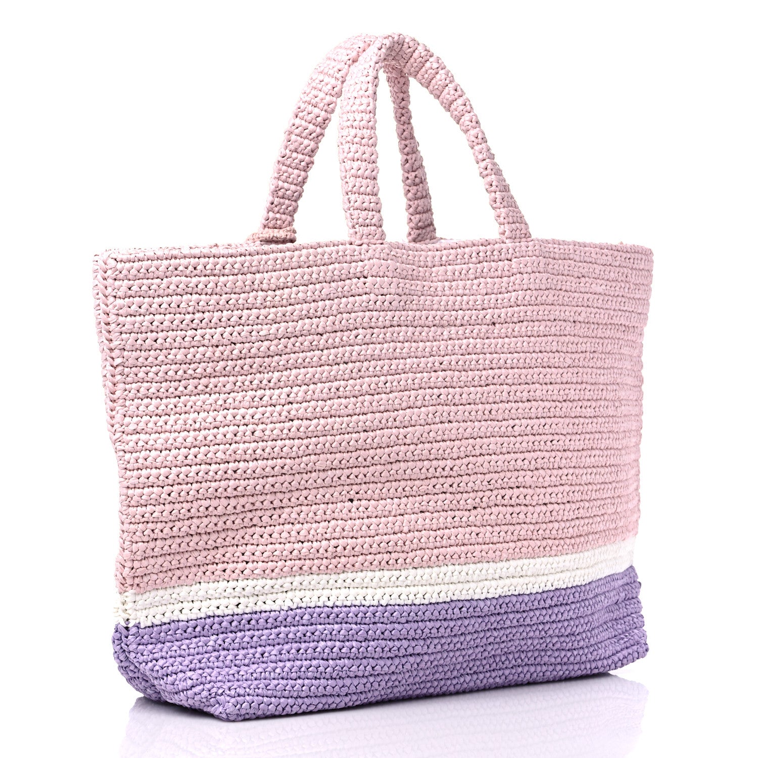Prada Raffia Embroidered Striped Logo Miami Tote Pink Purple