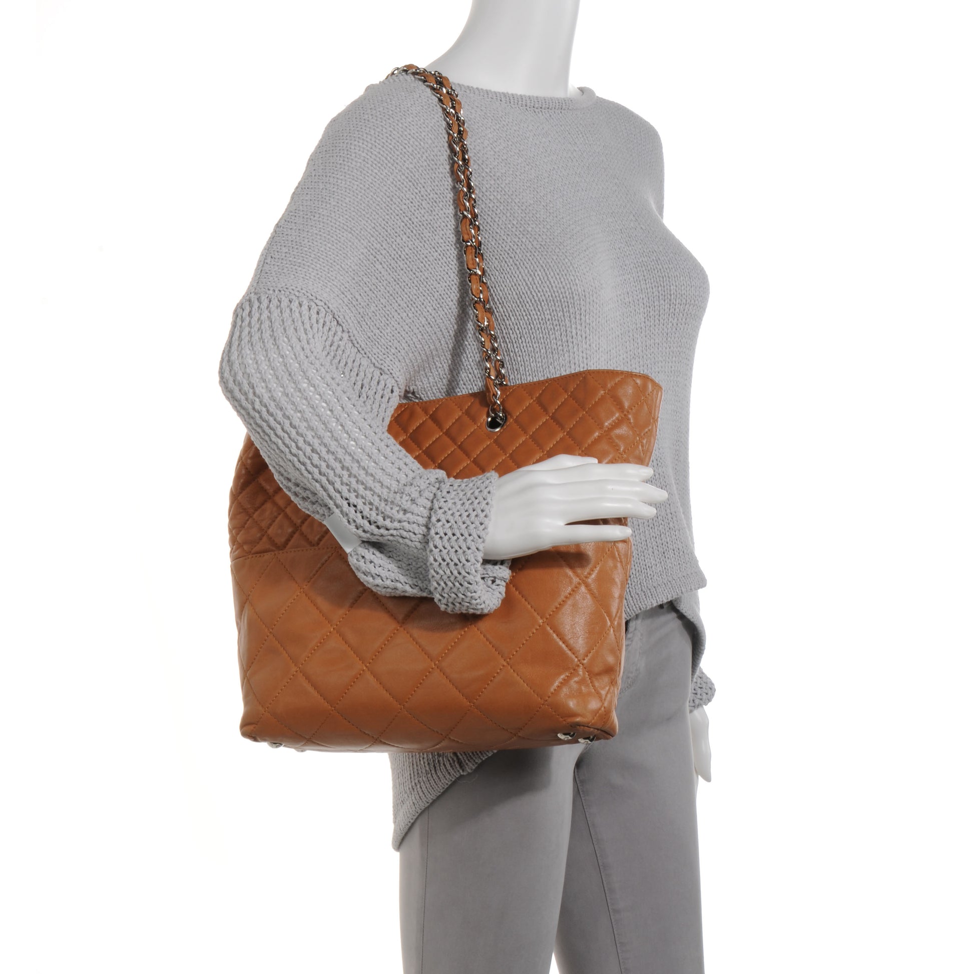Chanel Calfskin Quilted In the Business North South Tote Light Brown 2 of 8