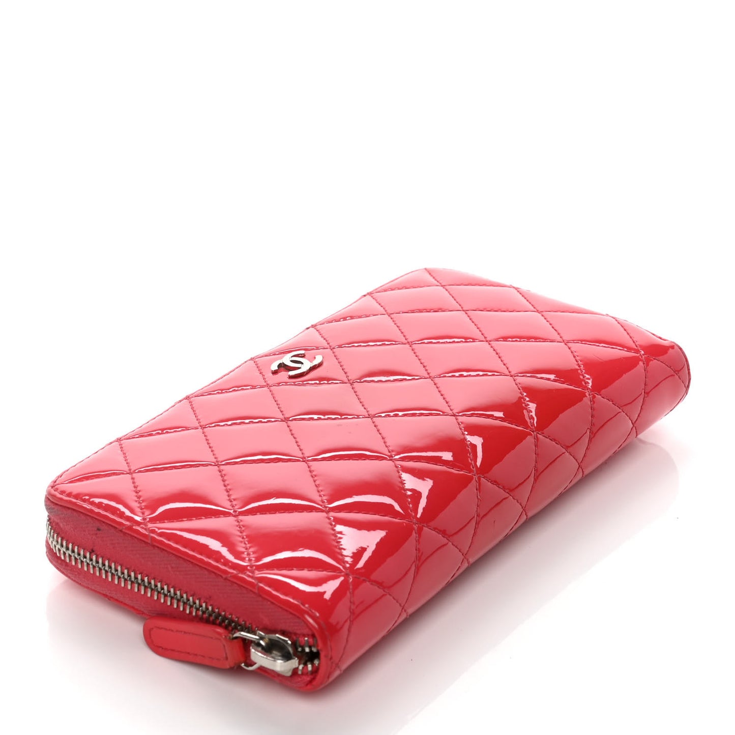 Patent Quilted Large Gusset Zip Around Wallet Red
