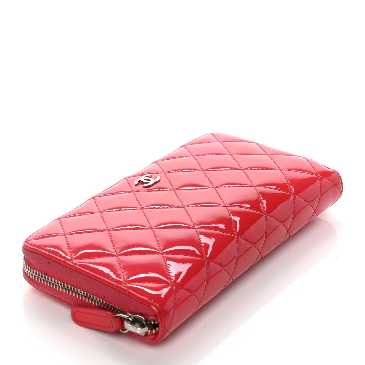 Chanel Patent Quilted Large Gusset Zip Around Wallet Red 4 of 17
