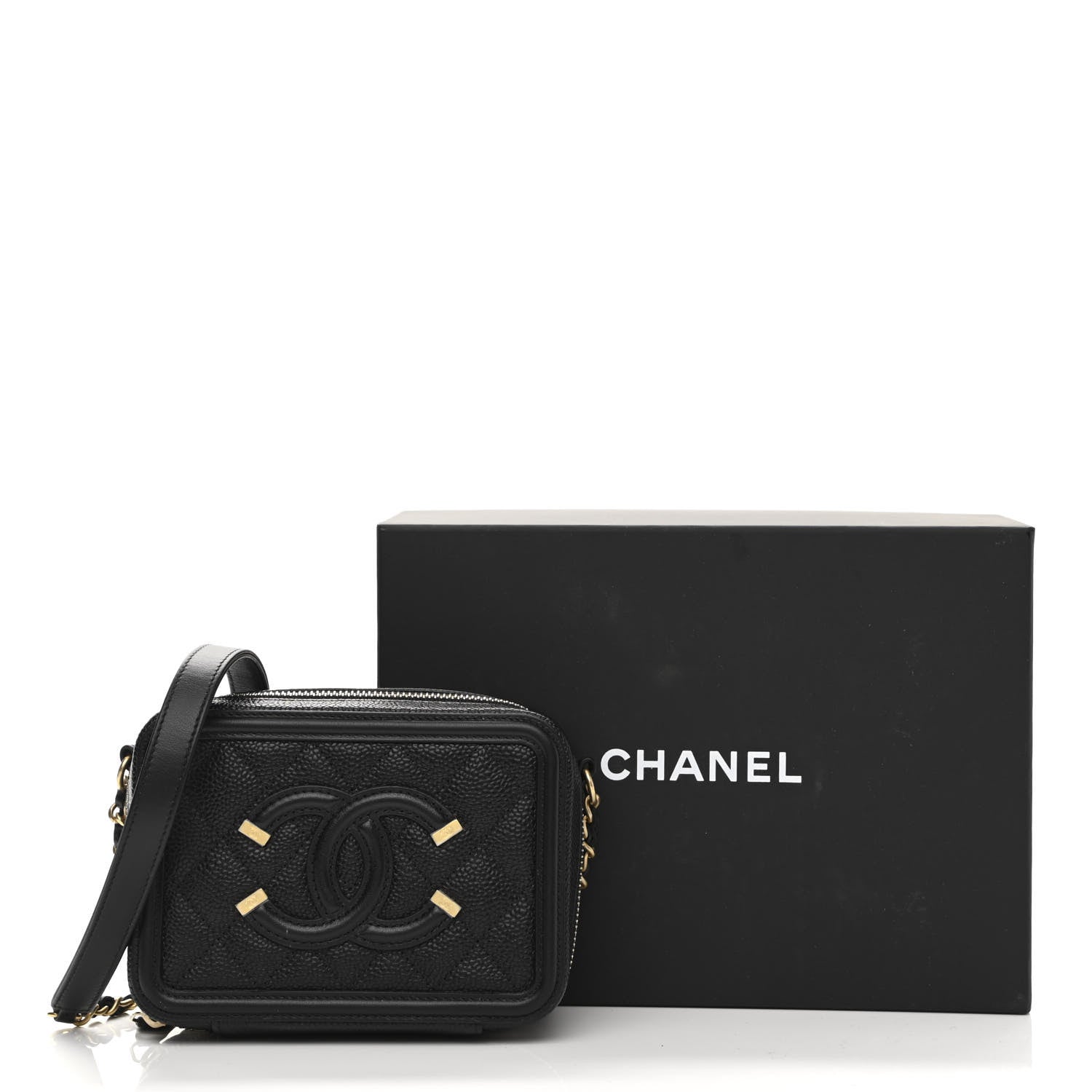 Chanel Caviar Quilted CC Filigree Vanity Clutch With Chain Black 11 of 11
