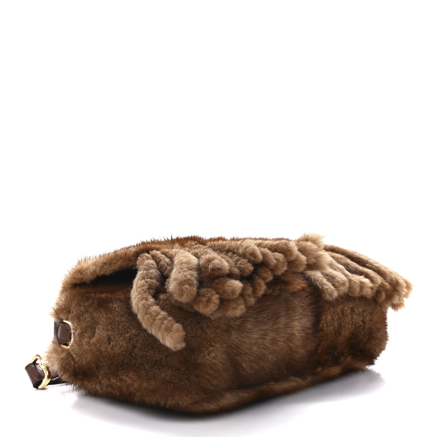 Fendi Mink Shiny Nappa Fringe Baguette Natural Miele Scuro 4 of 12