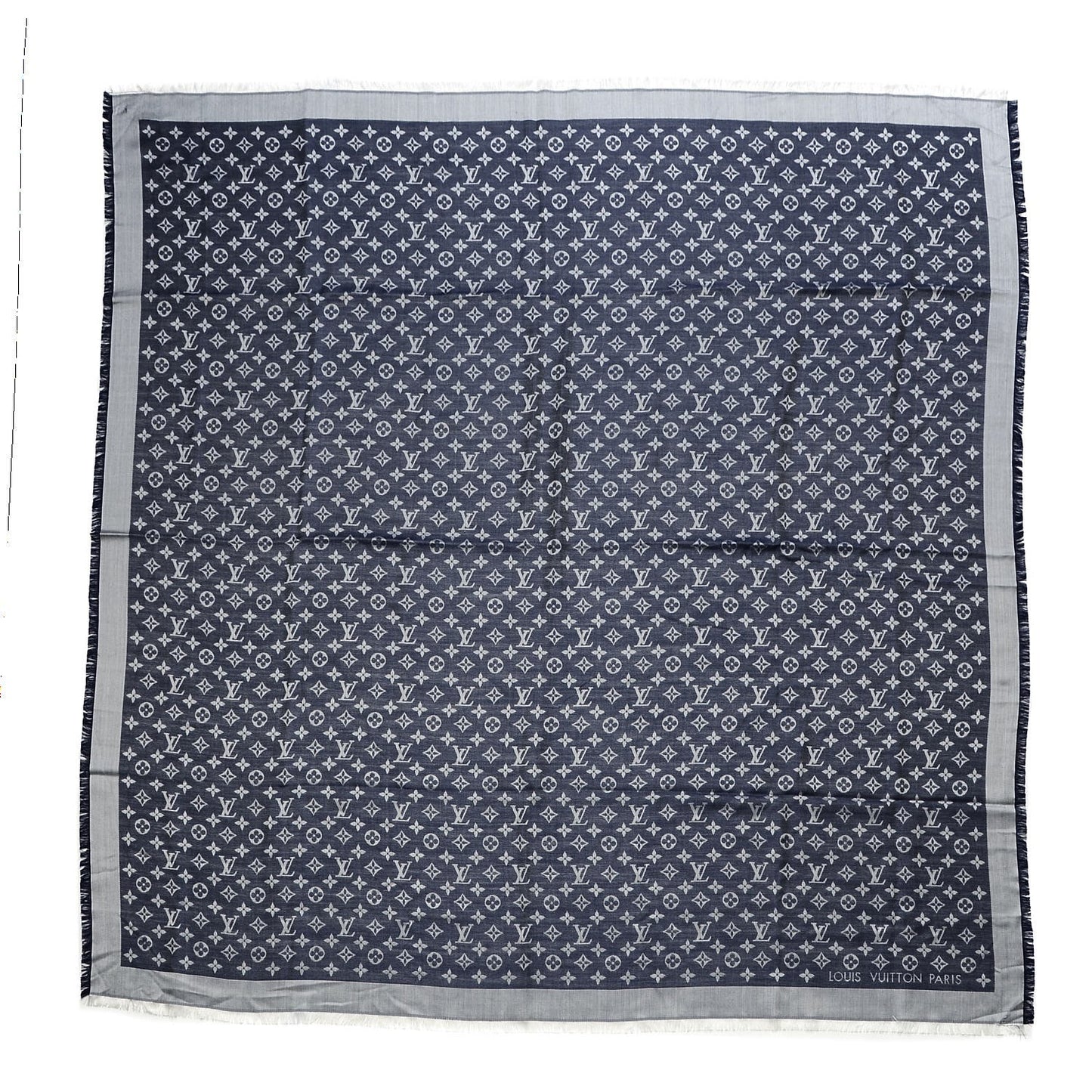 Silk Wool Monogram Denim Shawl Blue
