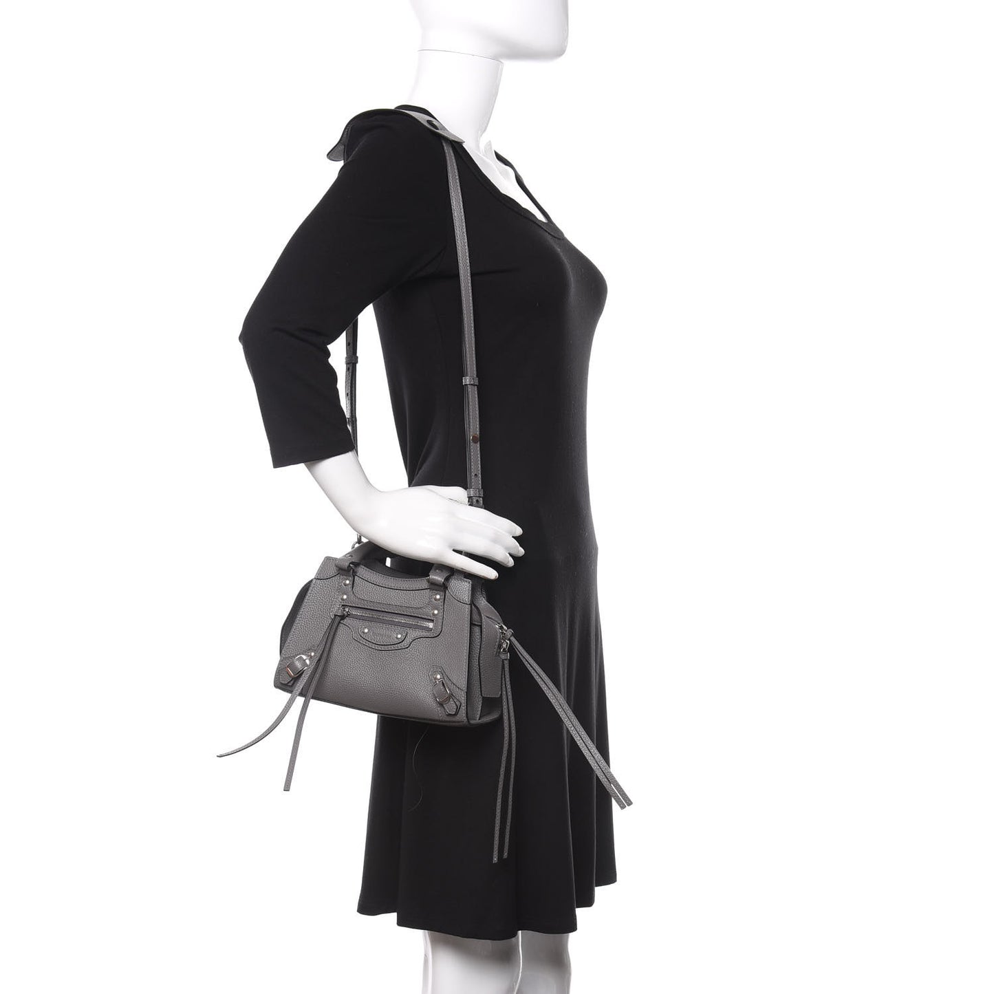Grained Calfskin Neo Classic Silver Hardware Mini City Dark Grey