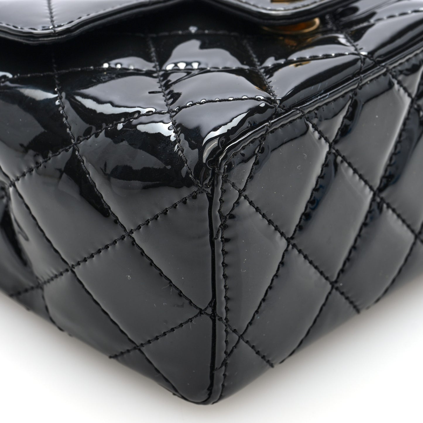 Patent Calfskin Quilted Mini Square Flap Black