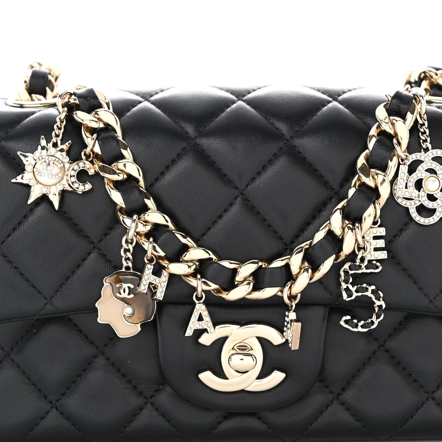 Chanel Lambskin Quilted Mini Coco Charms Rectangular Flap Black 8 of 11