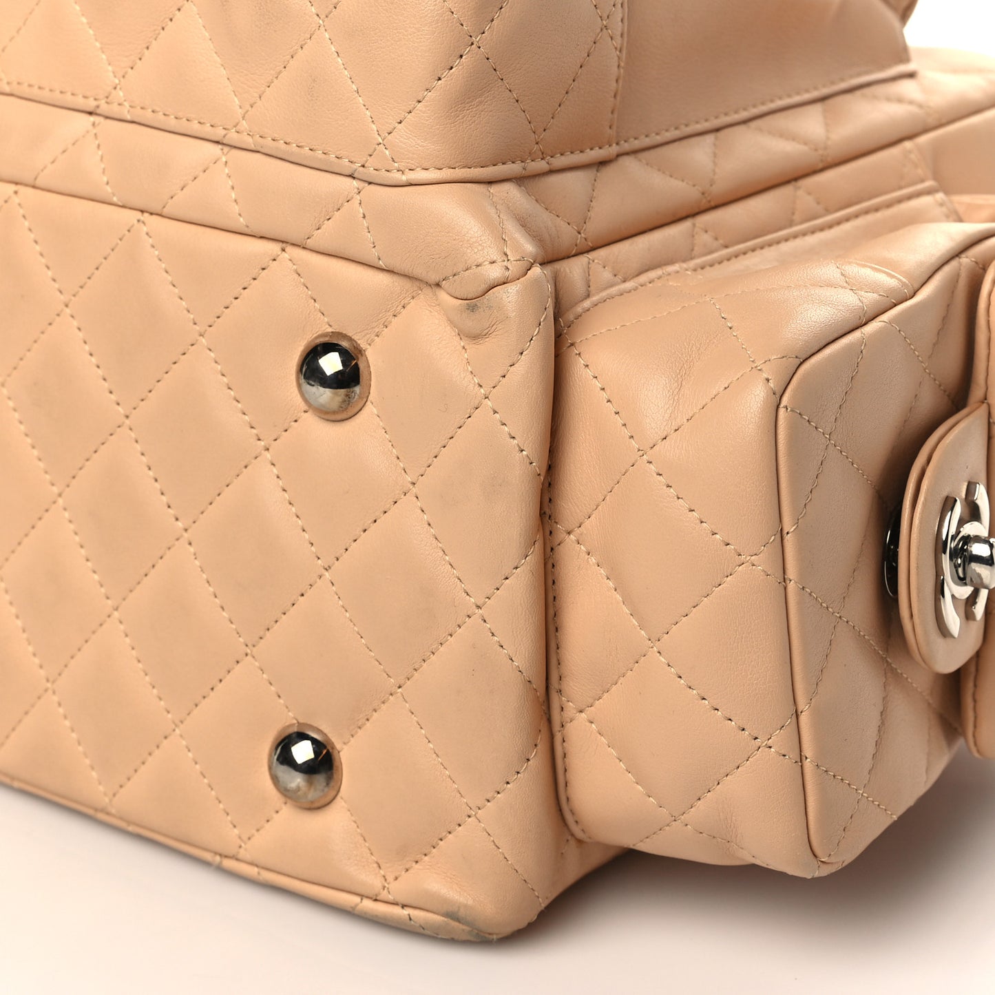 Calfskin Quilted Large Cambon Multipocket Reporter Beige Black