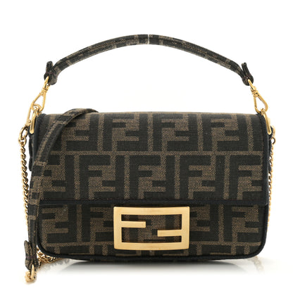 Fendi Fabric Jacquard FF 1974 Mini Baguette Tobacco Moro Black 1 of 11