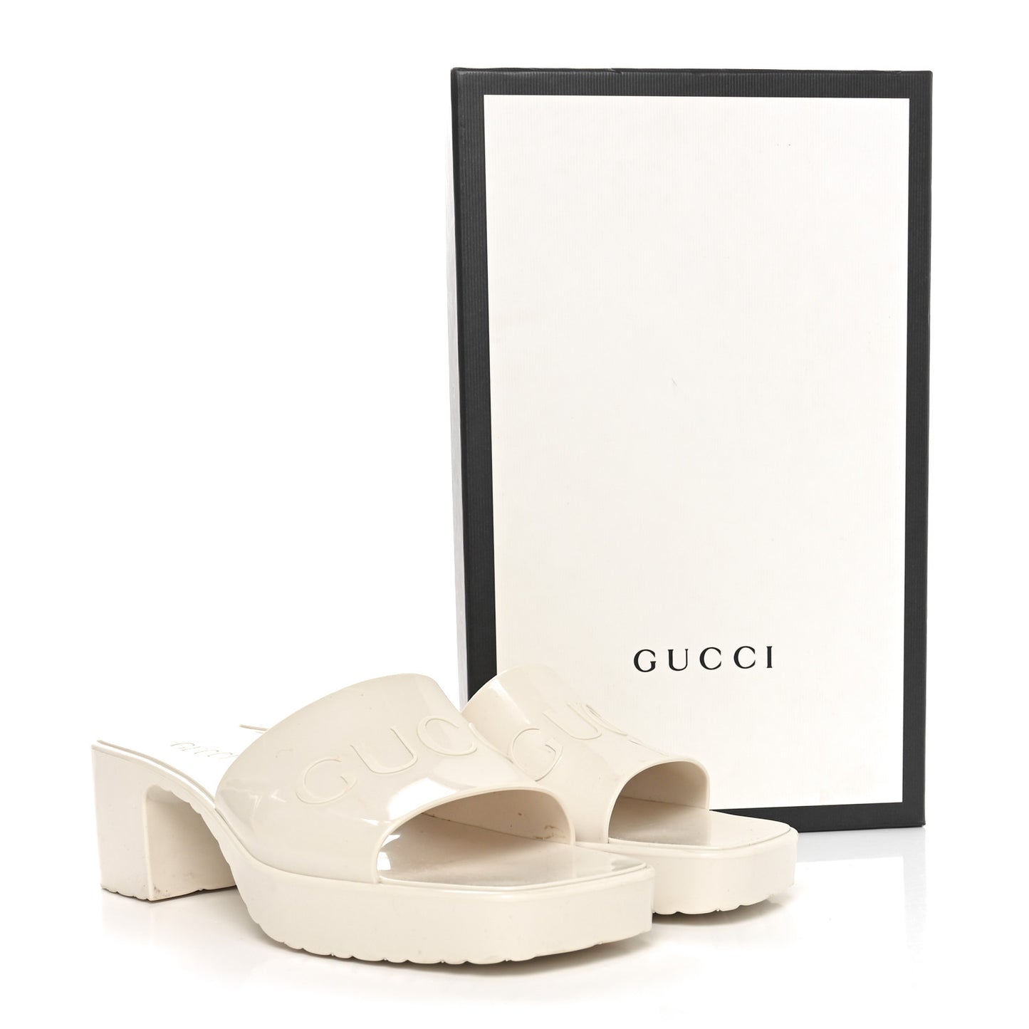 Rubber Gucci Logo Womens Platform 20/60mm Slide Sandals 37 Mystic White
