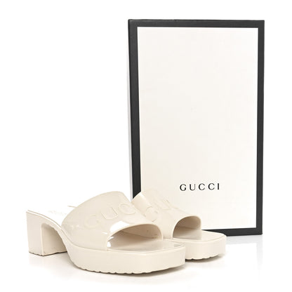 Gucci Rubber Gucci Logo Womens Platform 20/60mm Slide Sandals 37 Mystic White 9 of 9