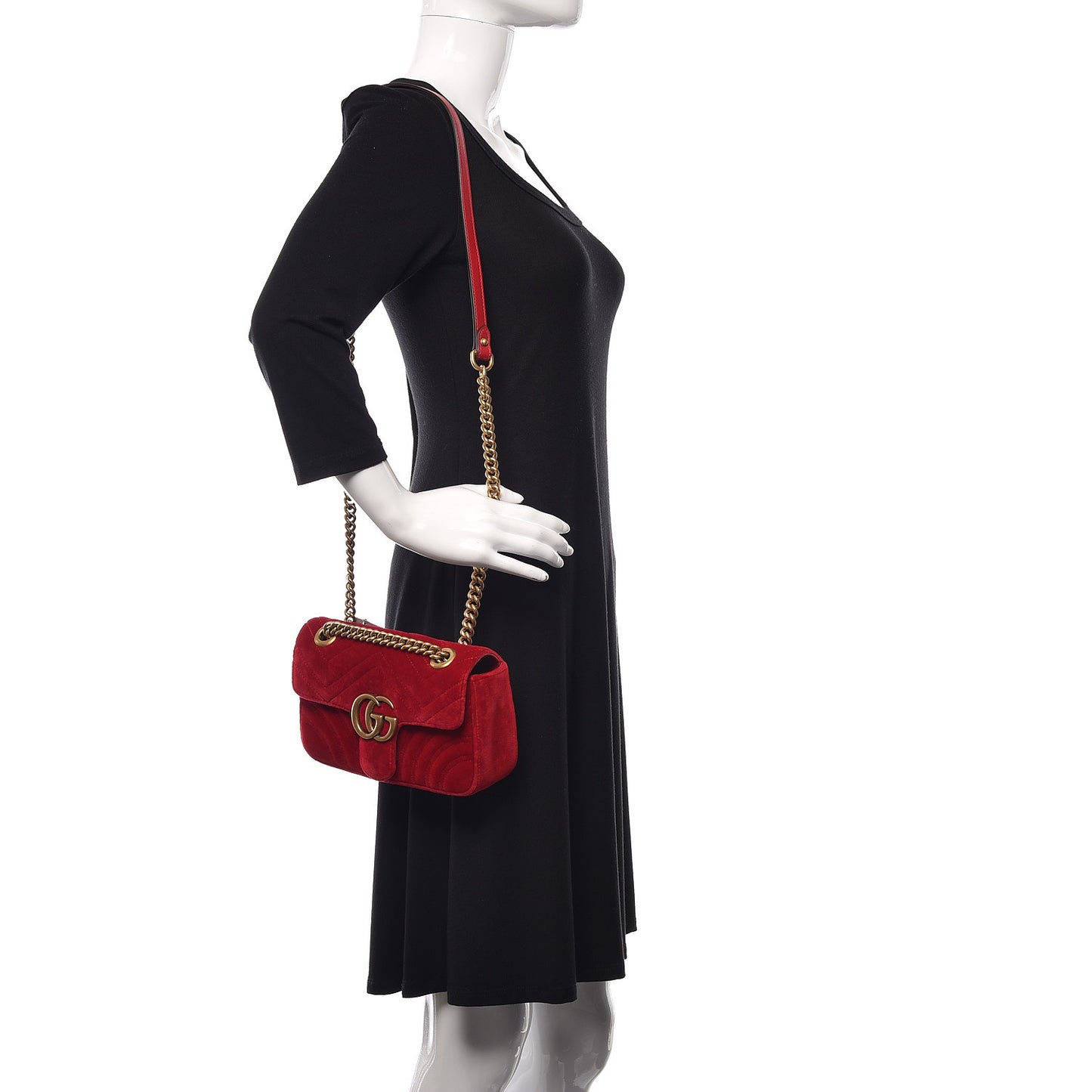 Velvet Matelasse Mini GG Marmont Shoulder Bag Hibiscus Red