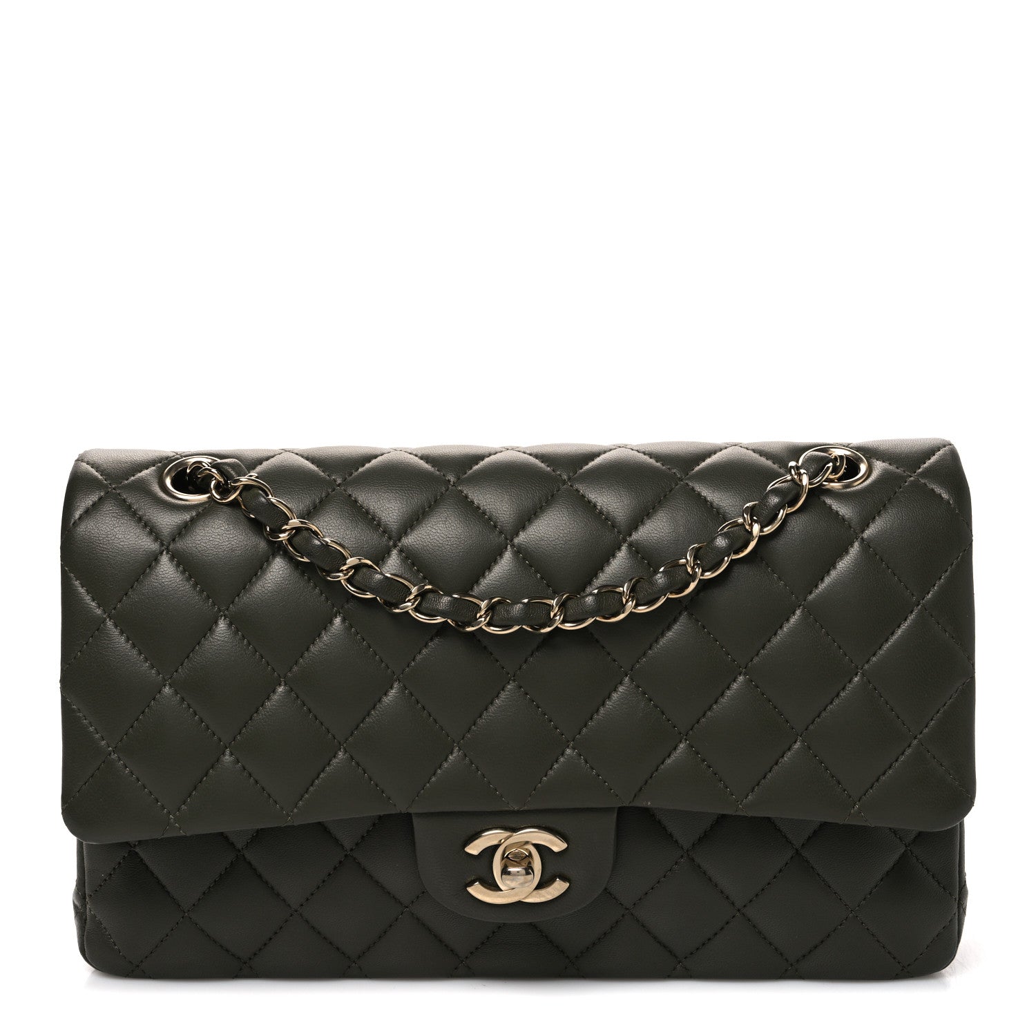 Chanel Lambskin Quilted Medium Double Flap Khaki 1 of 11