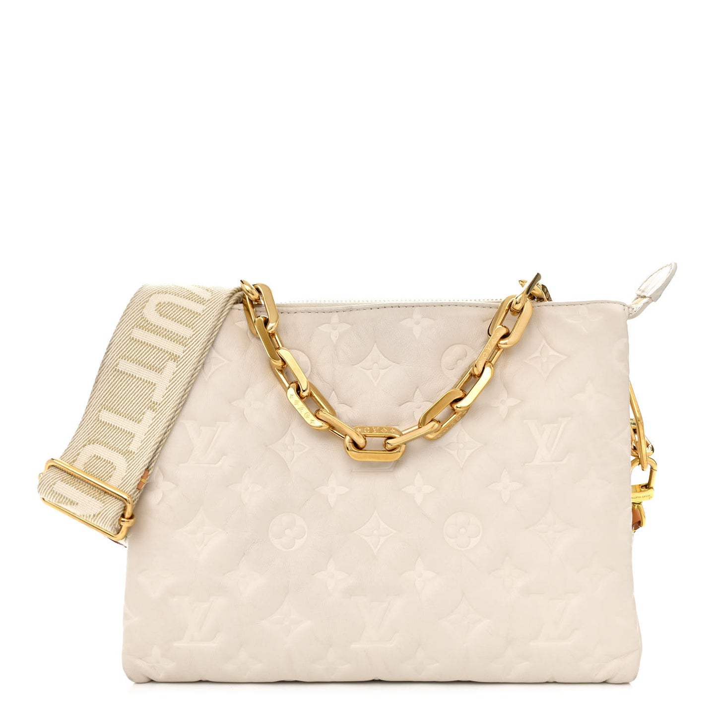 Lambskin Embossed Monogram Coussin PM Beige Cream