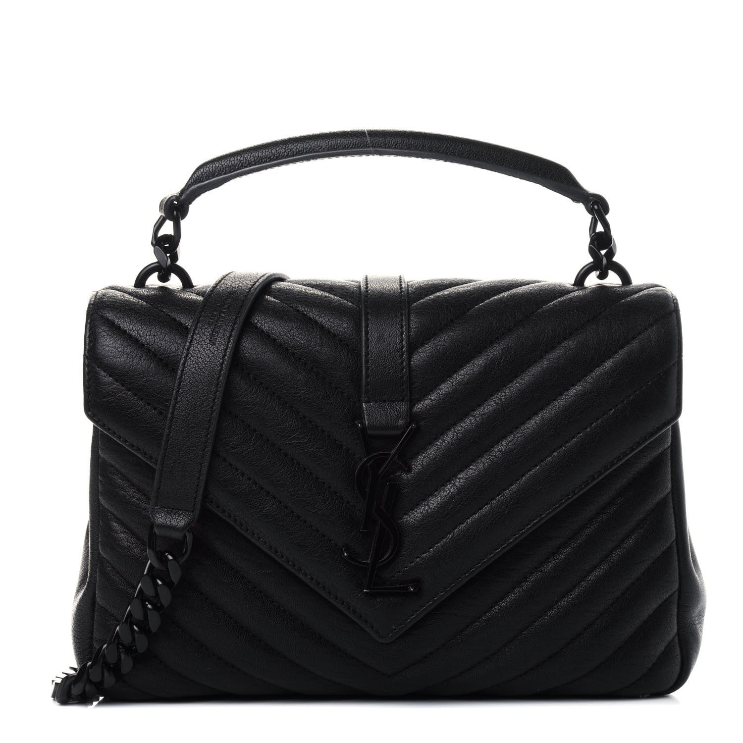 Saint Laurent Sheepskin Matelasse Chevron Monogram Monochrome Medium College Bag Black 1 of 4