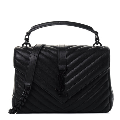 Saint Laurent Sheepskin Matelasse Chevron Monogram Monochrome Medium College Bag Black 1 of 4