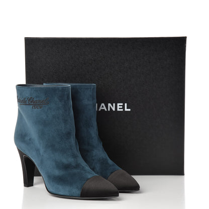 Chanel Suede Calfskin Satin Gabrielle Cap Toe Short Boots 38.5 Teal Black 9 of 9