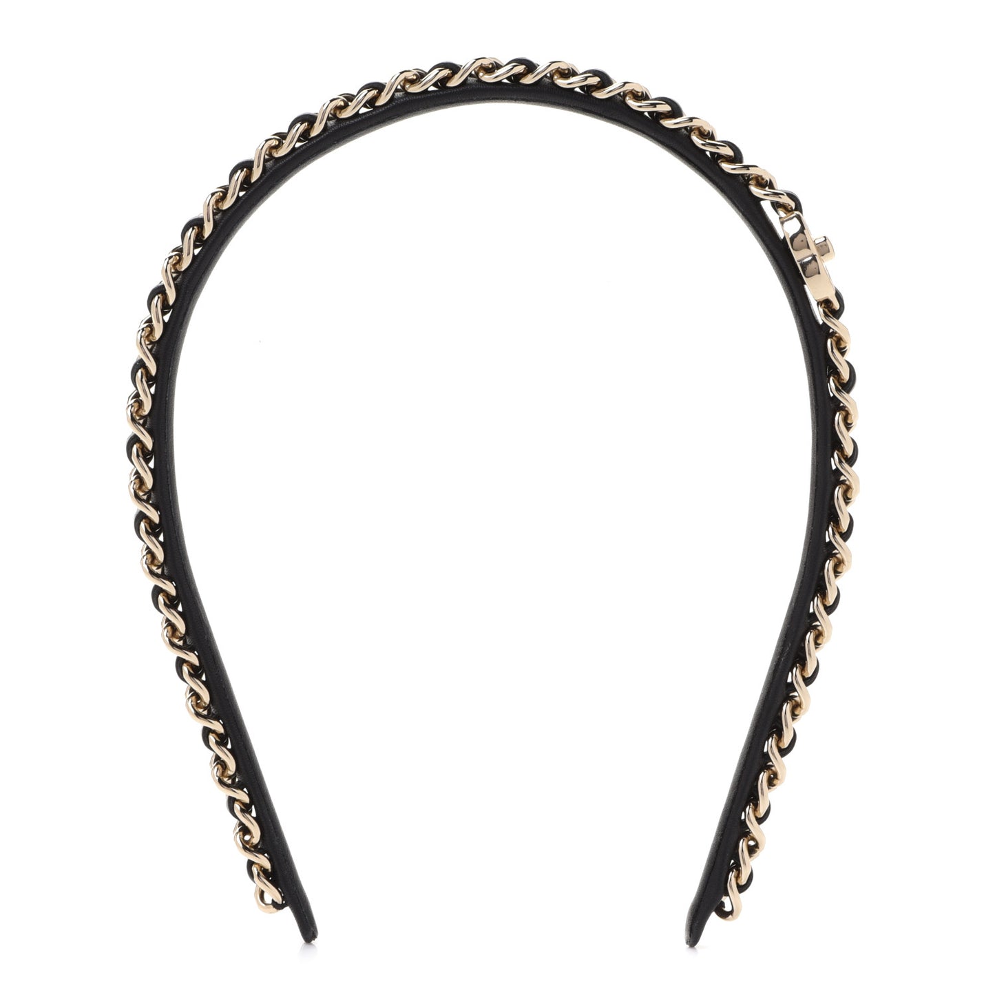 Metal Lambskin CC Turnlock Chain Headband Gold Black