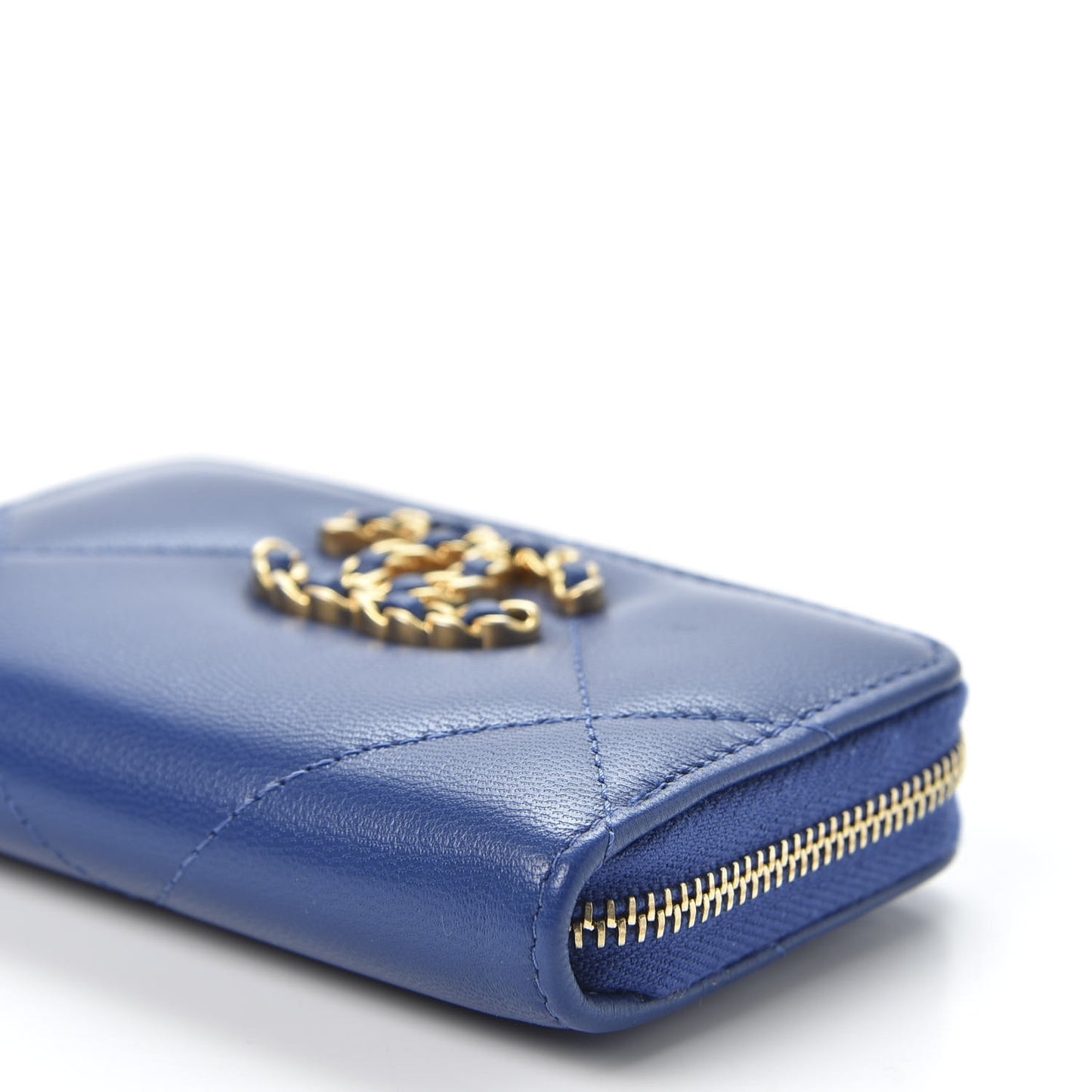 Goatskin Quilted 19 Zip Around Coin Purse Wallet Dark Blue