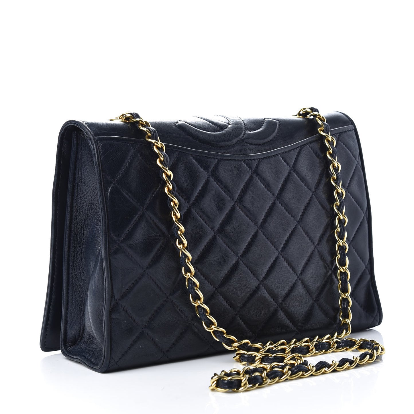 Lambskin Quilted Small Single Flap Navy