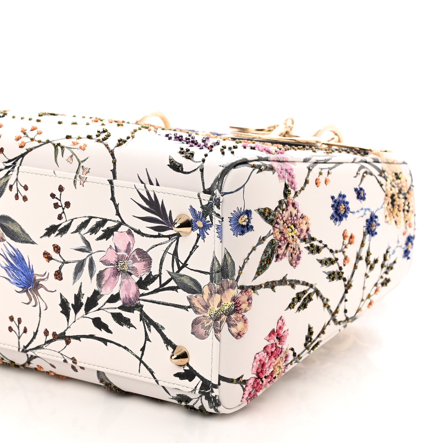 Christian Dior Calfskin Rosa Mutabilis Embroidered Medium Lady Dior White Multicolor 10 of 10