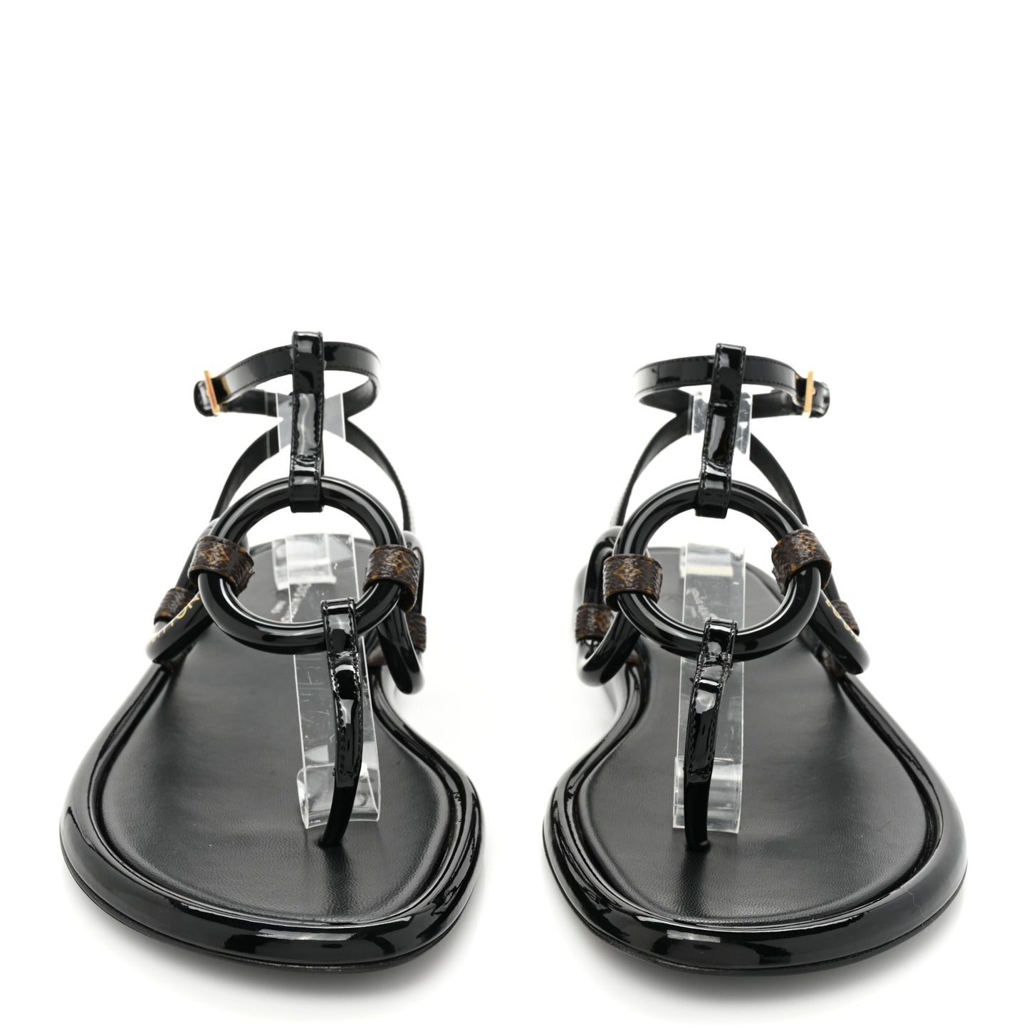 Patent Monogram Vedette Mule Sandals 36 Black
